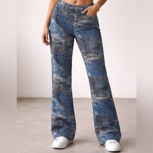 Denim Patchwork Flare Jeans for Women